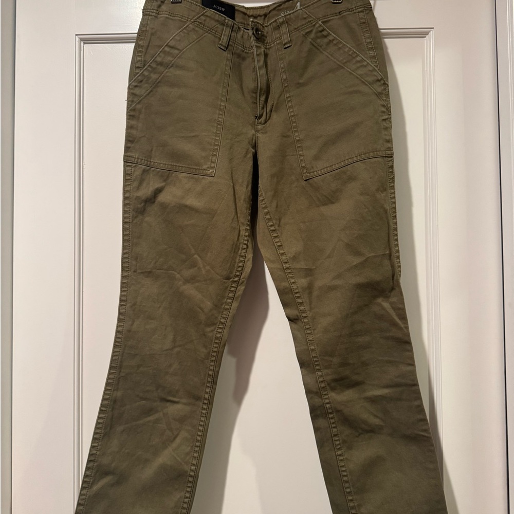 J. Crew Green Straight Leg Cotton Cargo Pants
